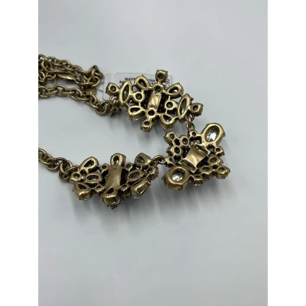 J. CREW Signed Crystal Rhinestone Gold Brass Tone Cluster Statement Necklace New